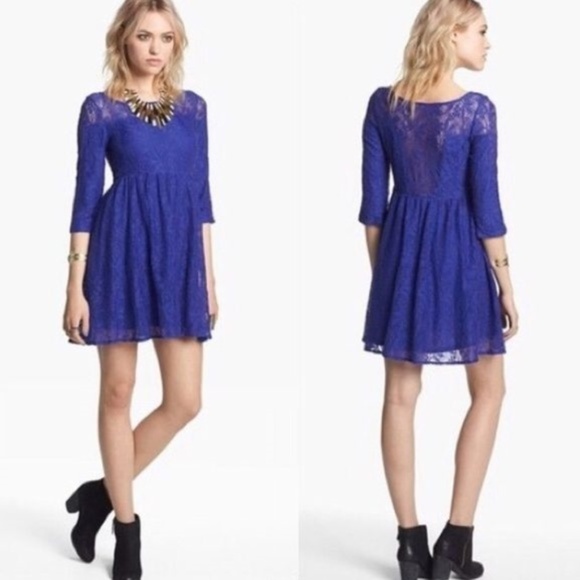 FREE PEOPLE Blue Lace Fit & Flare Skater Dress A3 - Picture 7 of 7